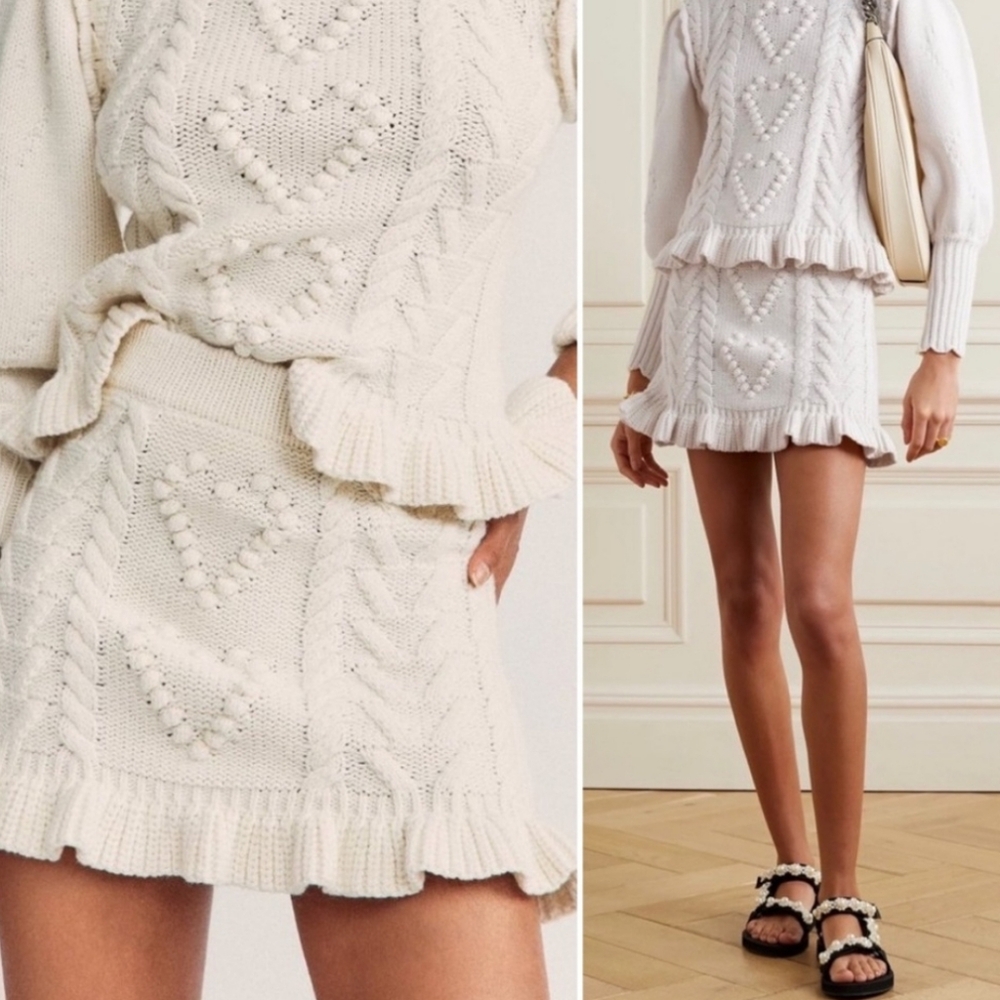 LoveShackFancy Cream Knit Skirt